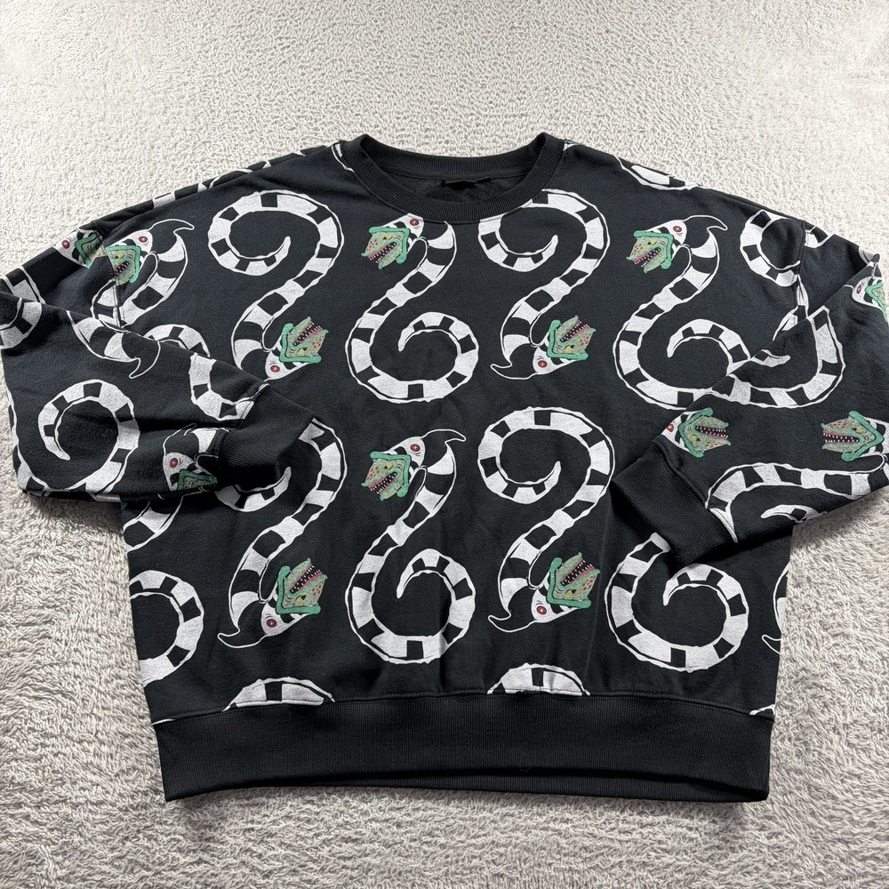 Beetlejuice Sweater Womens Large Sandworms AOP Graphic Halloween